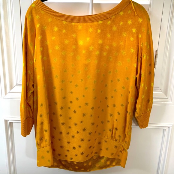 Rebecca Taylor Mustard Blouse with Gold Stars - S - Picture 1 of 6